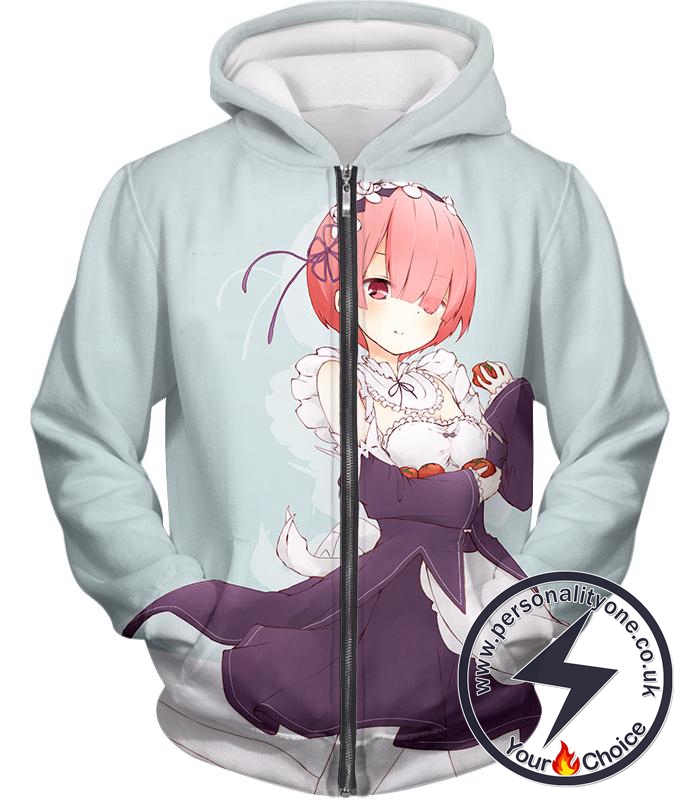 Re:Zero Cute Pink Haired Maid Ram Anime Zip Up Hoodie